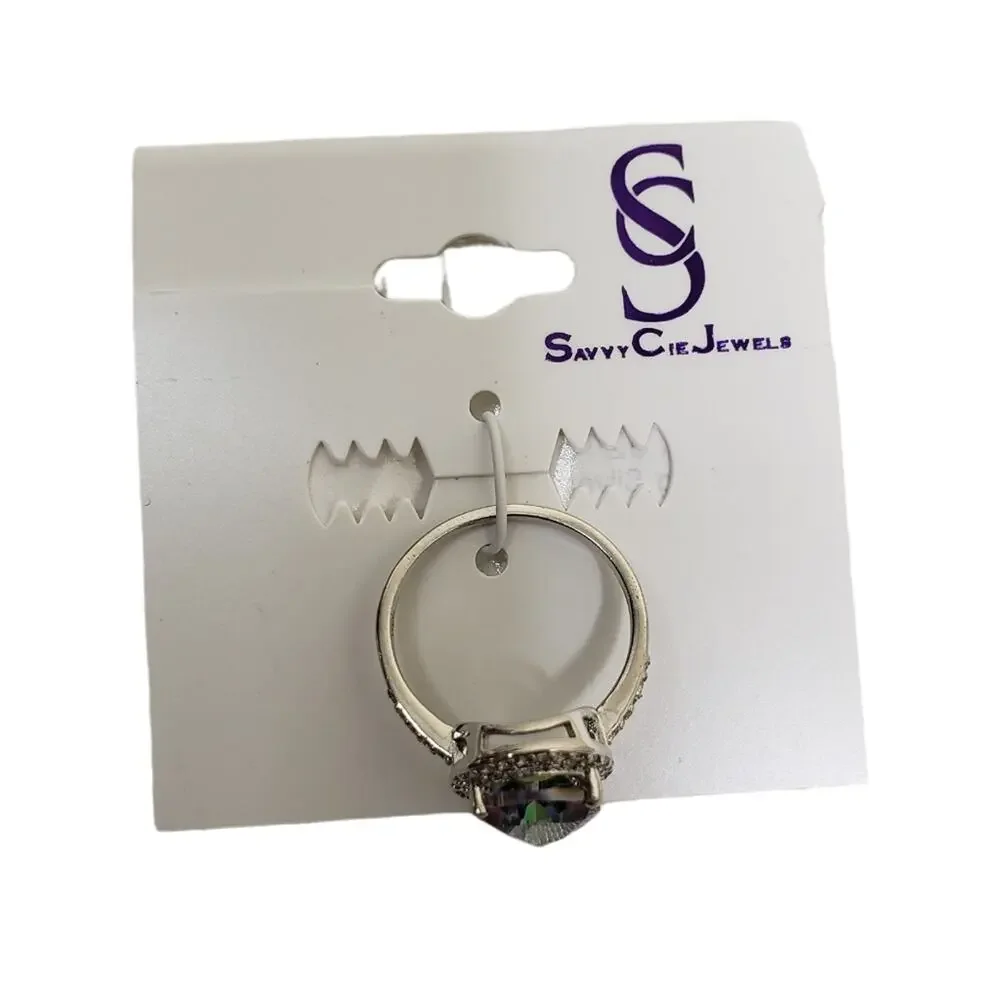 SAVVY CIE JEWELS Sterling Silver Mystic Quartz Pear Ring Size 6 NEW